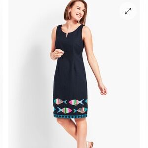 Talbots Navy Blue Embellished Fish Sequins Sheath Dress. Lined. Cruise. Beach.